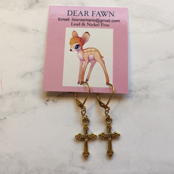 New Gold Cross Earrings Elegant NEW Hypoallergenic - Picture 2 of 8